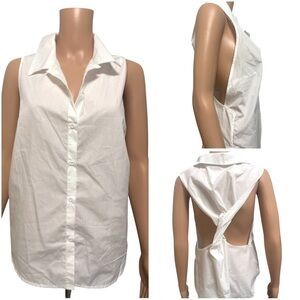 White Sleeveless Siren Twist Button-Up Collared Top- Size Medium